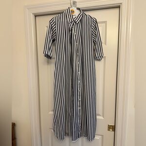 Striped Blue and White Button-Up Dress